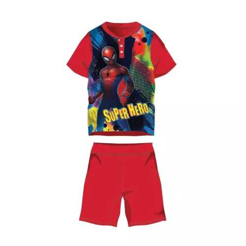 Pyjama en coton d'été à manches courtes pour enfants - Spiderman - avec inscription Super Hero - rouge - 128