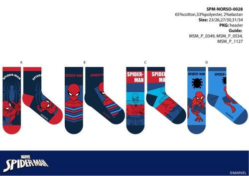 Chaussettes normales en coton pour enfants Spiderman - lot de 4 paires