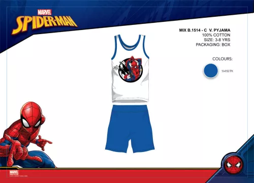 Pyjama en coton sans manches d'été pour enfants - Spiderman - bleu moyen - 122