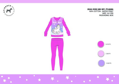 Pyjama d'hiver en interlock de coton pour enfants - Licorne - rose - 134