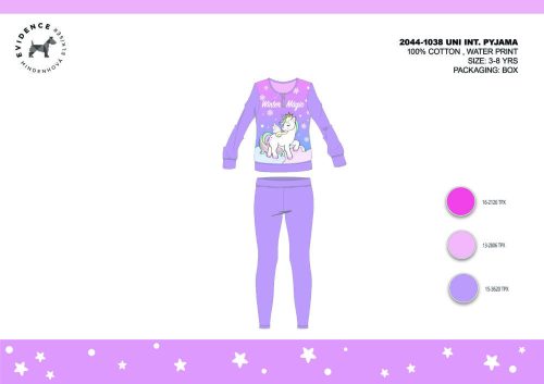 Pyjama d'hiver en interlock de coton pour enfants - Licorne - violet clair - 140