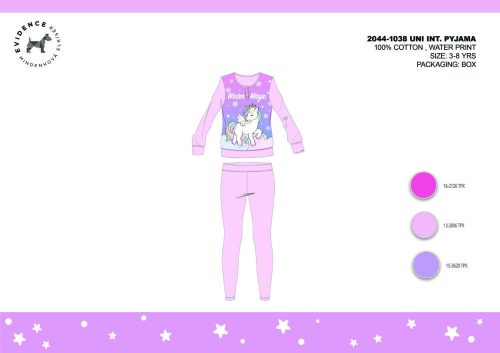 Pyjama d'hiver en interlock de coton pour enfants - Licorne - rose clair - 134