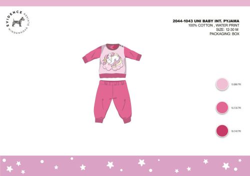 Pyjama bébé en interlock de coton d'hiver - Licorne - rose clair - 92