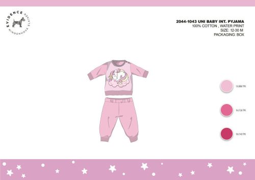 Pyjama bébé en interlock de coton d'hiver - Licorne - rose clair - 86