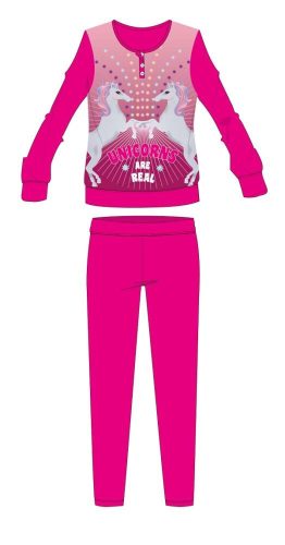 Licorne pyjama en coton d'hiver pour enfants - pyjama interlock - avec inscription Les licornes sont réelles - rose - 110