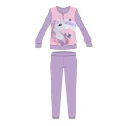   Licorne pyjama en coton d'hiver pour enfants - pyjama interlock - avec inscription Unicorno - violet clair - 128