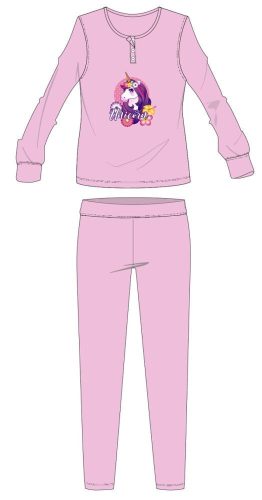 Licorne pyjama en coton d'hiver pour enfants - pyjama interlock - rose clair - 104