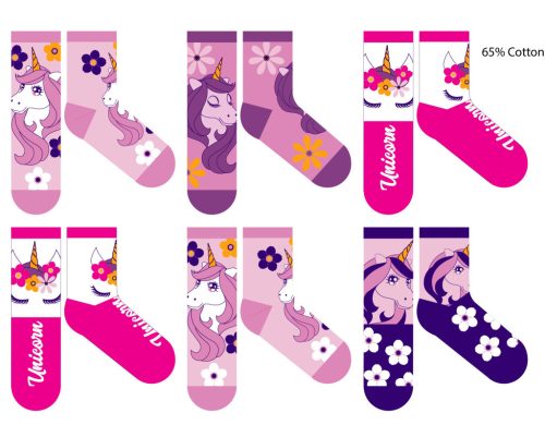 Chaussettes pour enfants licorne en coton pour enfants - 6 paires/paquet - 23-26
