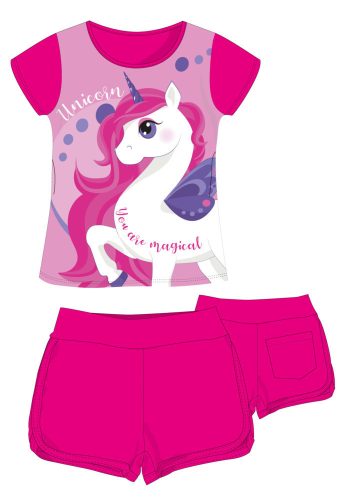 Licorne ensemble d'été en coton - ensemble t-shirt-short - rose - 110