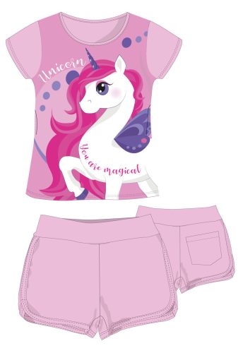 Licorne ensemble d'été en coton - ensemble t-shirt-short - rose clair - 122