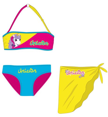 Ensemble maillot de bain licorne - bikini avec jupe pour les filles - rose-turquoise-jaune - 116