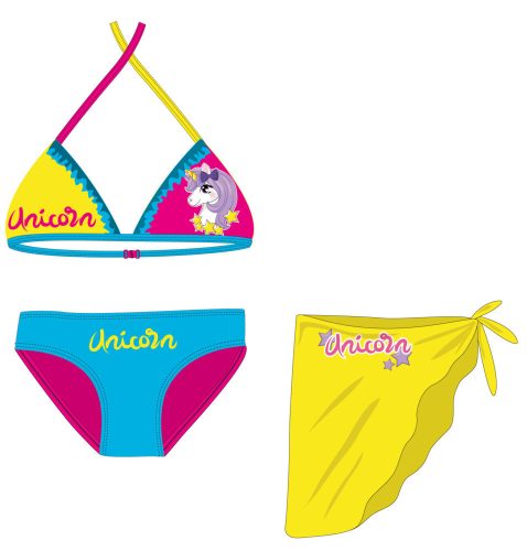 Ensemble maillot de bain licorne - haut de bikini triangle avec jupe pour les filles - turquoise-rose-jaune - 104