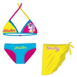   Ensemble maillot de bain licorne - haut de bikini triangle avec jupe pour les filles - turquoise-rose-jaune - 122