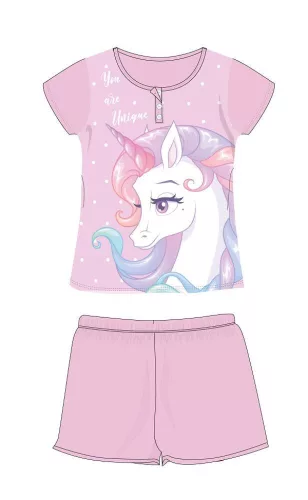 Pyjama en coton d'été à manches courtes pour enfants avec licorne - pyjama en jersey - violet clair