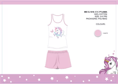Pyjama en coton d'été sans manches pour enfants avec licorne - pyjama en coton - rose clair - 116