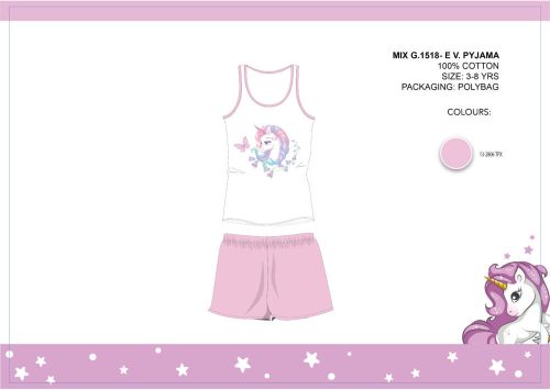 Pyjama en coton d'été sans manches pour enfants avec licorne - pyjama en coton - rose clair - 104