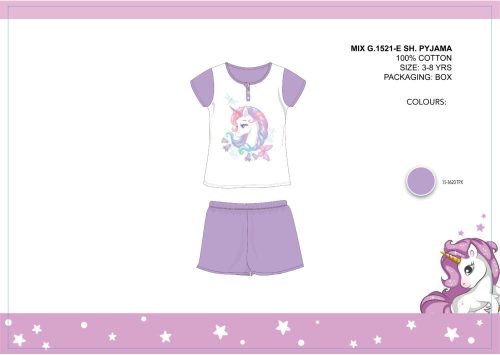 Pyjama en coton d'été à manches courtes pour enfants avec licorne - pyjama en jersey - violet clair - 104