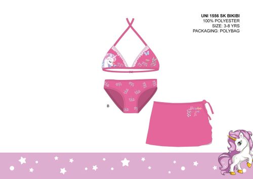 Ensemble maillot de bain licorne pour les filles - haut de bikini triangle avec jupe - rose - 110