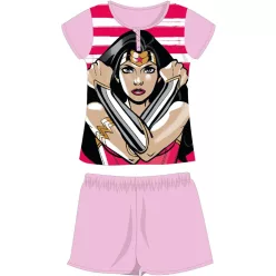   Pyjama en coton d'été à manches courtes pour enfants avec Wonder Woman - pyjama en jersey - rose clair - 104